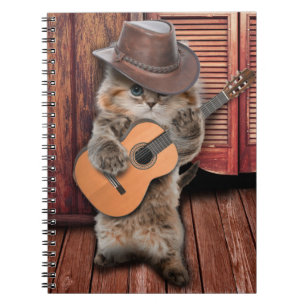 Western Cat cowboy musician with guitar Notebook