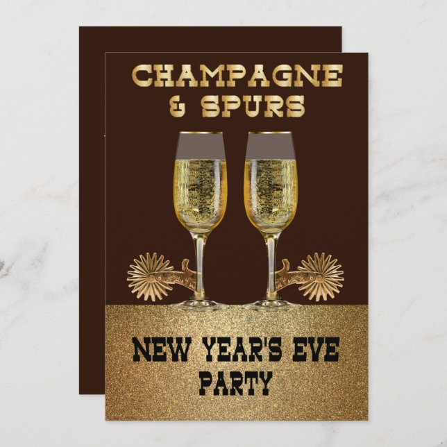 Western Champagne and Spurs New Year's Eve Party Invitation (Front/Back)