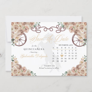 Western Champagne Gold Quinceañera Save The Date Invitation