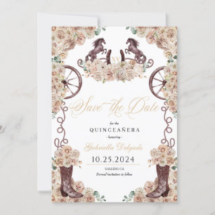Western Champagne Gold Save The Date Quinceañera Invitation