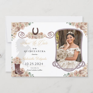 Western Champagne Quinceañera Save The Date Photo Invitation