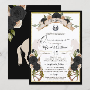 Western Charro Black Roses & Horses Quinceanera Invitation