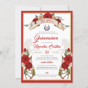 Western Charro Candy Red Rustic Quinceañera Invitation