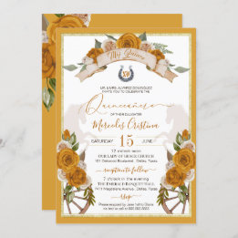 Western Charro Golden Yellow Roses Quinceanera Invitation