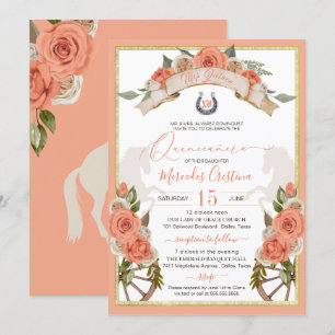 Western Charro Peach Roses Horse Quinceañera Invitation