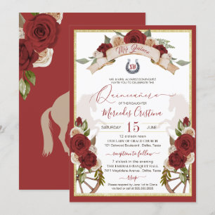 Western Charro Red Roses Floral Horses Quinceanera Invitation