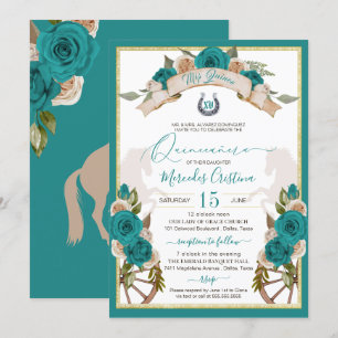 Western Charro Turquoise Teal Roses Quinceanera Invitation