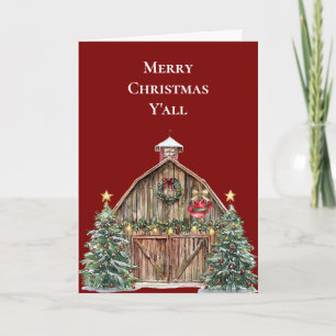 Western Christmas Barn Trees Card