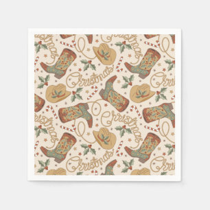 Western Christmas Boots and Hats Pattern Napkin