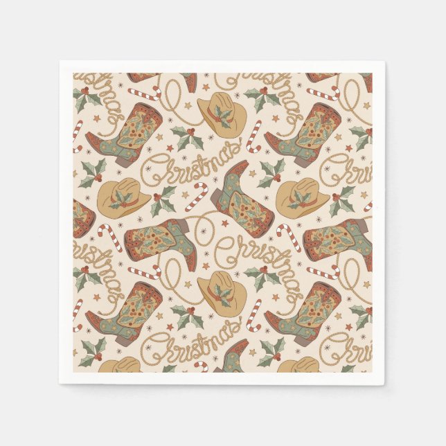 Western Christmas Boots and Hats Pattern Napkin (Front)
