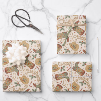 Western Christmas Boots and Hats Pattern Wrapping Paper Sheet