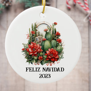 Western Christmas Cactus Ceramic Tree Decoration