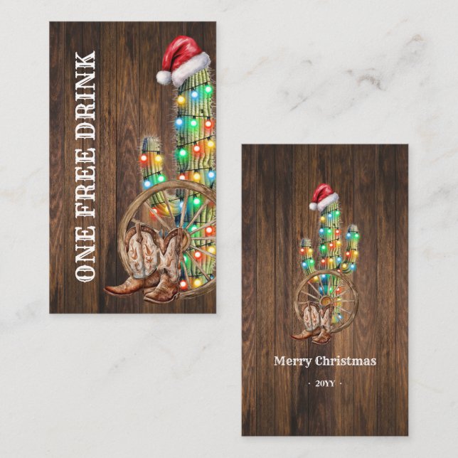 Western Christmas Cactus Free Drink Party Ticket (Front/Back)