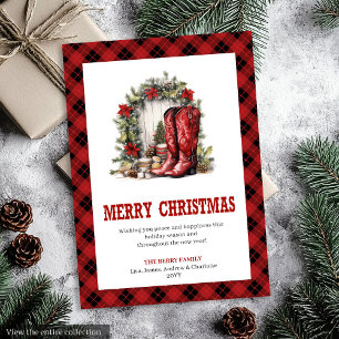 Western Christmas card with cowboy plaid print