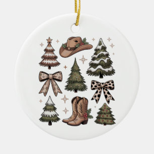 Western Christmas Coquette Bow Cowboy Cowgirl Boot Ceramic Tree Decoration