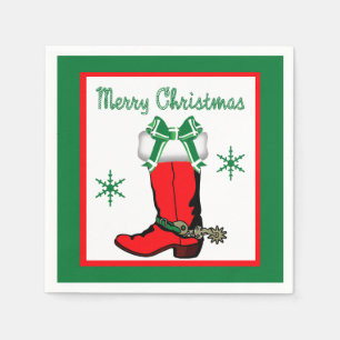 Western Christmas Cowboy Boot Merry Christmas Napkin