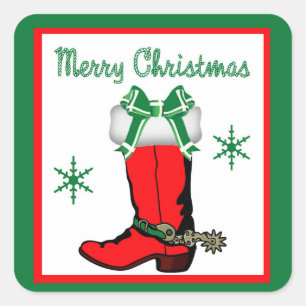 Western Christmas Cowboy Boot  Stickers