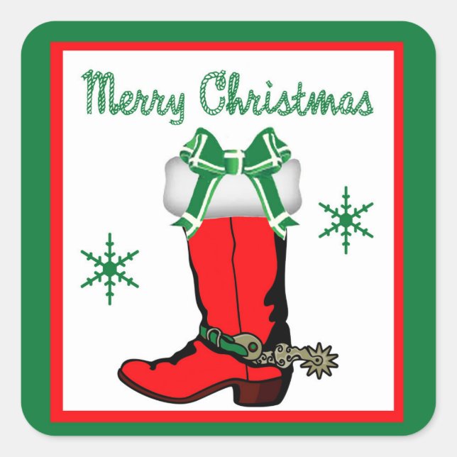 Western Christmas Cowboy Boot  Stickers (Front)