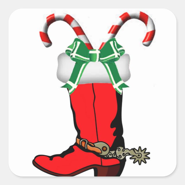 Western Christmas Cowboy Boot Stickers (Front)