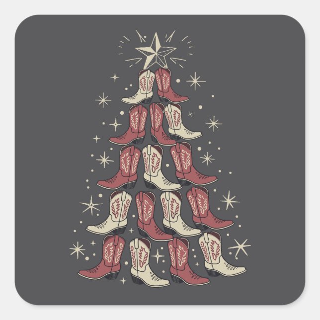 Western Christmas Cowboy Boot Tree Cowgirl Boots  Square Sticker (Front)