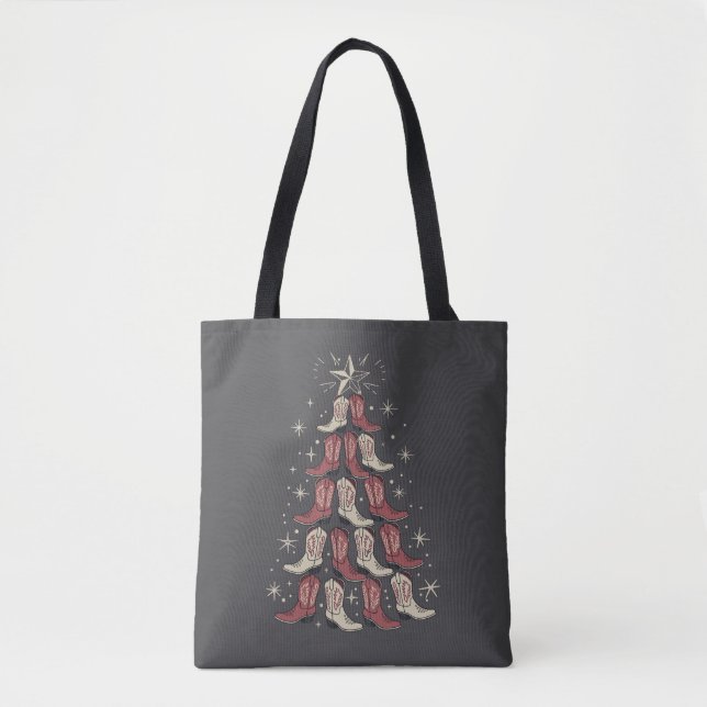 Western Christmas Cowboy Boot Tree Cowgirl Boots  Tote Bag (Front)