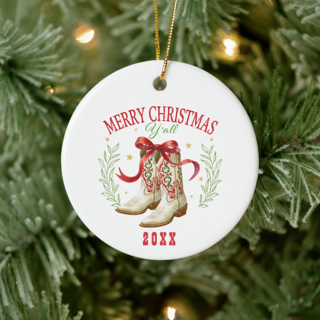 Western Christmas Cowboy Boots Ceramic Tree Decoration (Tree)