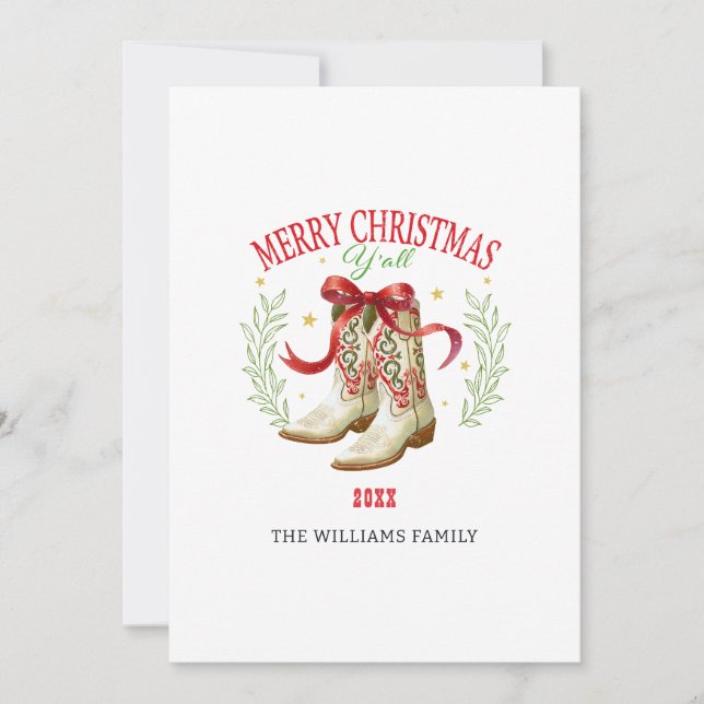 Western Christmas Cowboy Boots Holiday Card (Front)