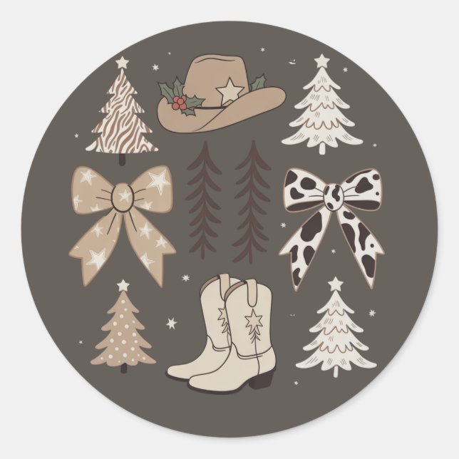 Western Christmas Cowboy Country Rodeo Aesthetic  Classic Round Sticker (Front)