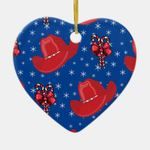 Western Christmas Cowboy Hats And Candy Canes Ceramic Tree Decoration
