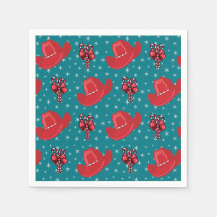 Western Christmas Cowboy Hats And Candy Canes Napkin