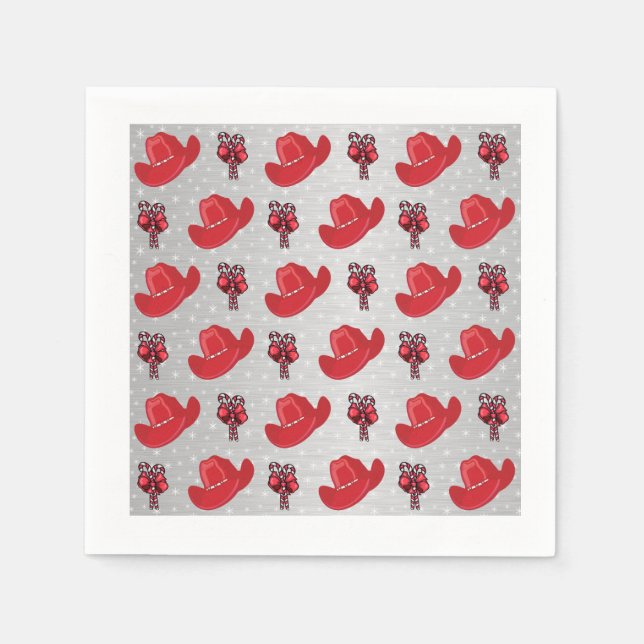 Western Christmas Cowboy Hats And Candy Canes Napkin (Front)