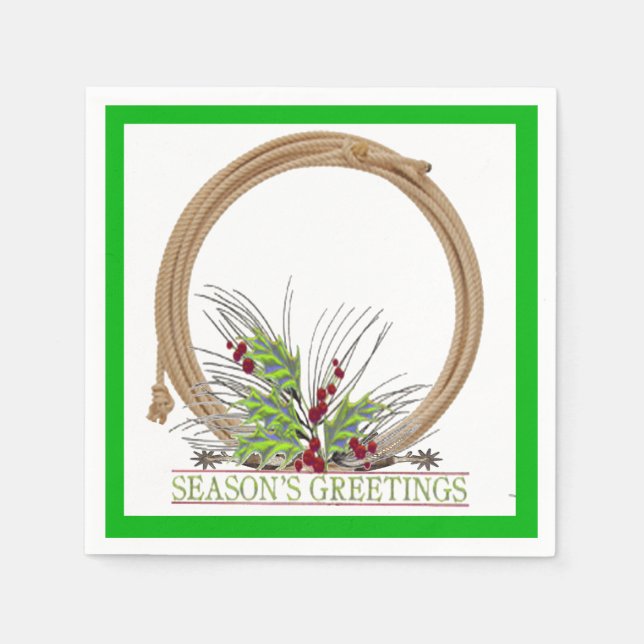 Western Christmas Cowboy Lariat Wreath Napkin (Front)