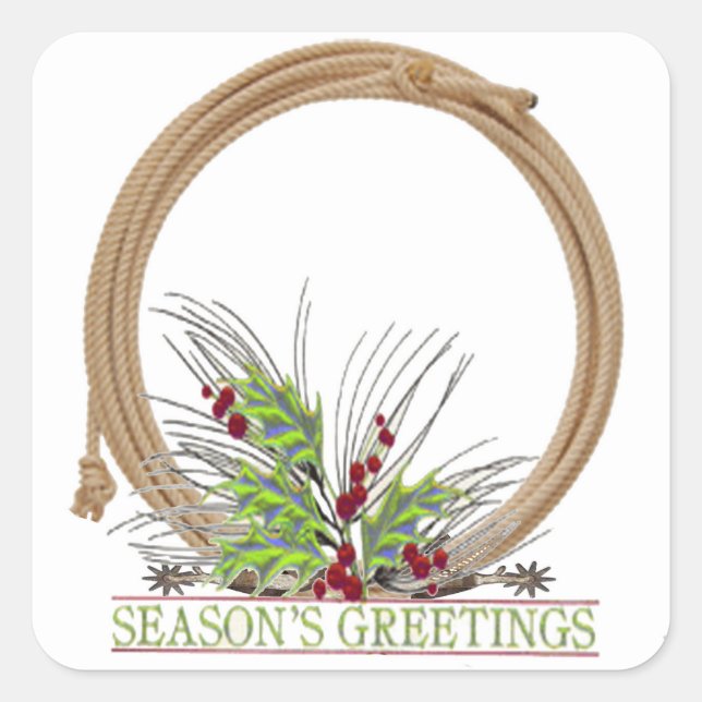 Western Christmas Cowboy Rope Wreath Stickers (Front)