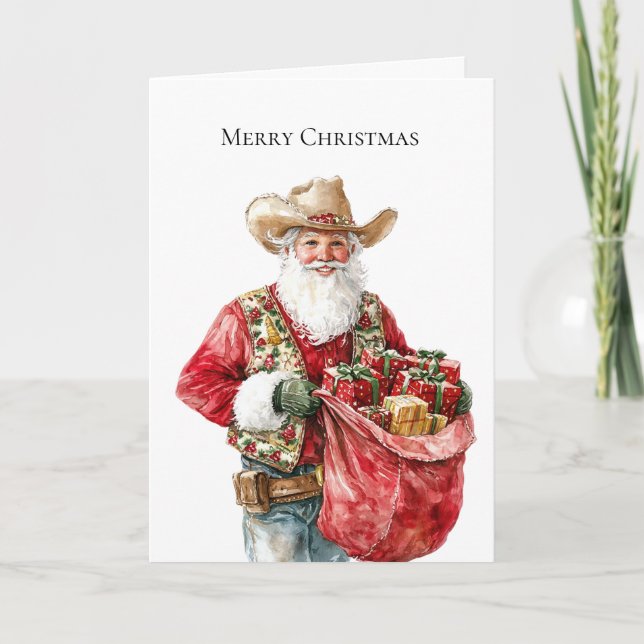 Western Christmas Cowboy Santa Card (Front)