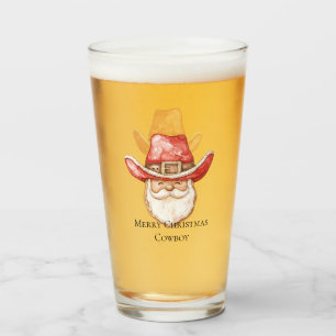 Western Christmas Cowboy Santa Glass