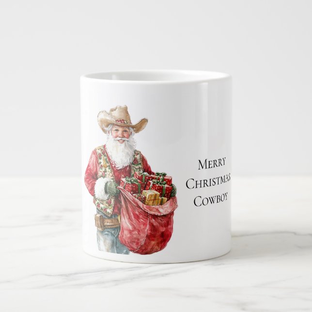 Western Christmas Cowboy Santa  Large Coffee Mug (Front)