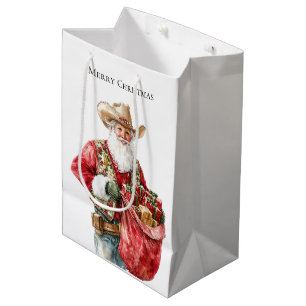 Western Christmas Cowboy Santa Medium Gift Bag