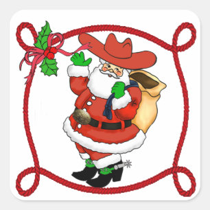 Western Christmas Cowboy Santa Stickers