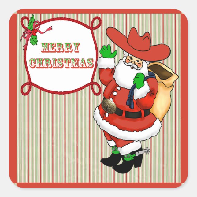 Western Christmas Cowboy Santa Stickers (Front)