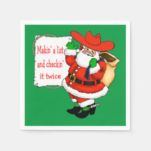 Western Christmas Cowboy Santa With List Napkin