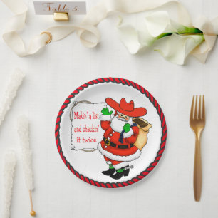 Western Christmas Cowboy Santa With List Paper Plate