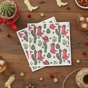 Western Christmas Cowgirl Boots Howdy Christmas Napkin