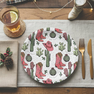 Western Christmas Cowgirl Boots Howdy Christmas Paper Plate