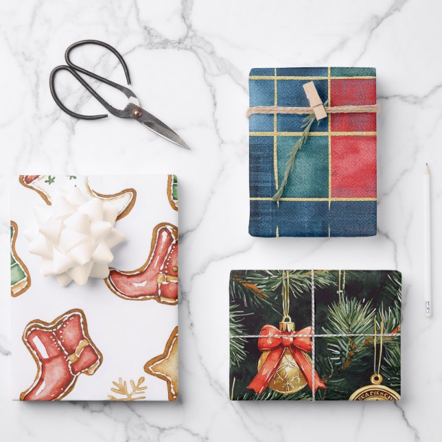 Western Christmas Cowgirl Cowboy Christmas Wrapping Paper Sheet (Front)