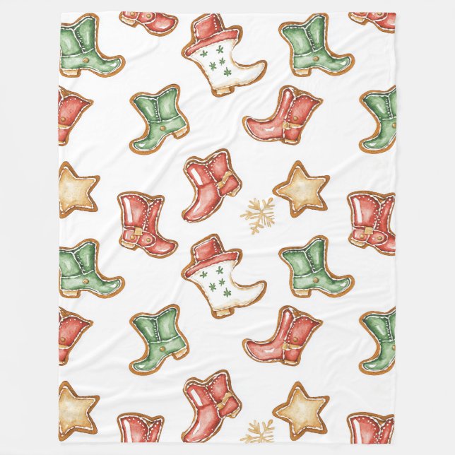 Western Christmas Cowgirl Cowboy  Fleece Blanket (Front)