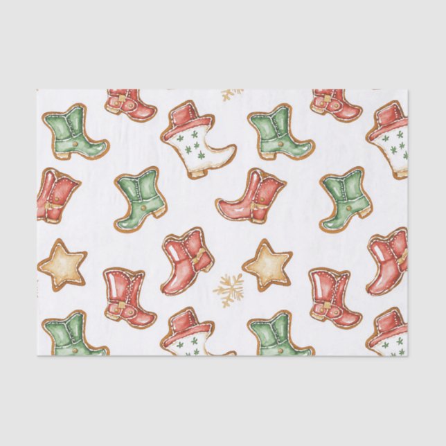 Western Christmas Cowgirl Cowboy Tissue Paper (Front)