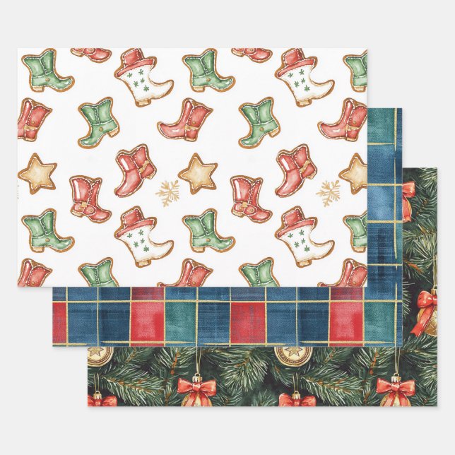 Western Christmas Cowgirl Cowboy  Wrapping Paper Sheet (Set)