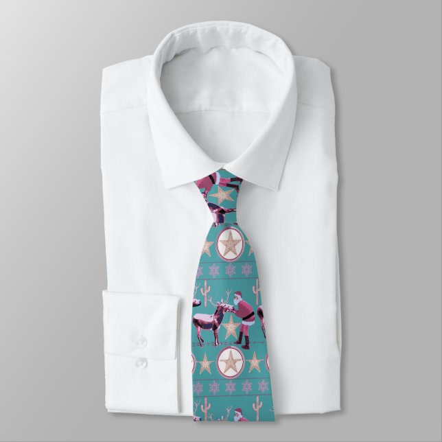 Western Christmas Donkey Reindeer Neck Tie (Tied)