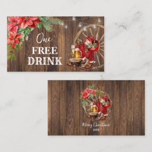 Western Christmas Free Drink Party Card Ticket