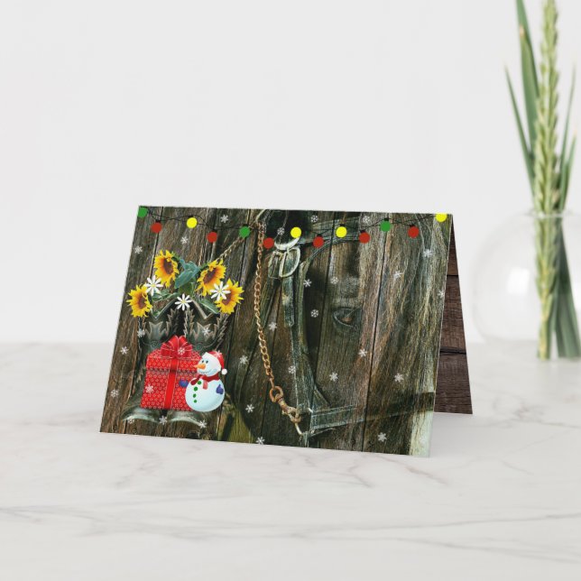 Western Christmas Frosty the Snowman And Horse Holiday Card (Front)